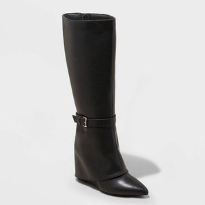 Black Wedge Knee-High Boots